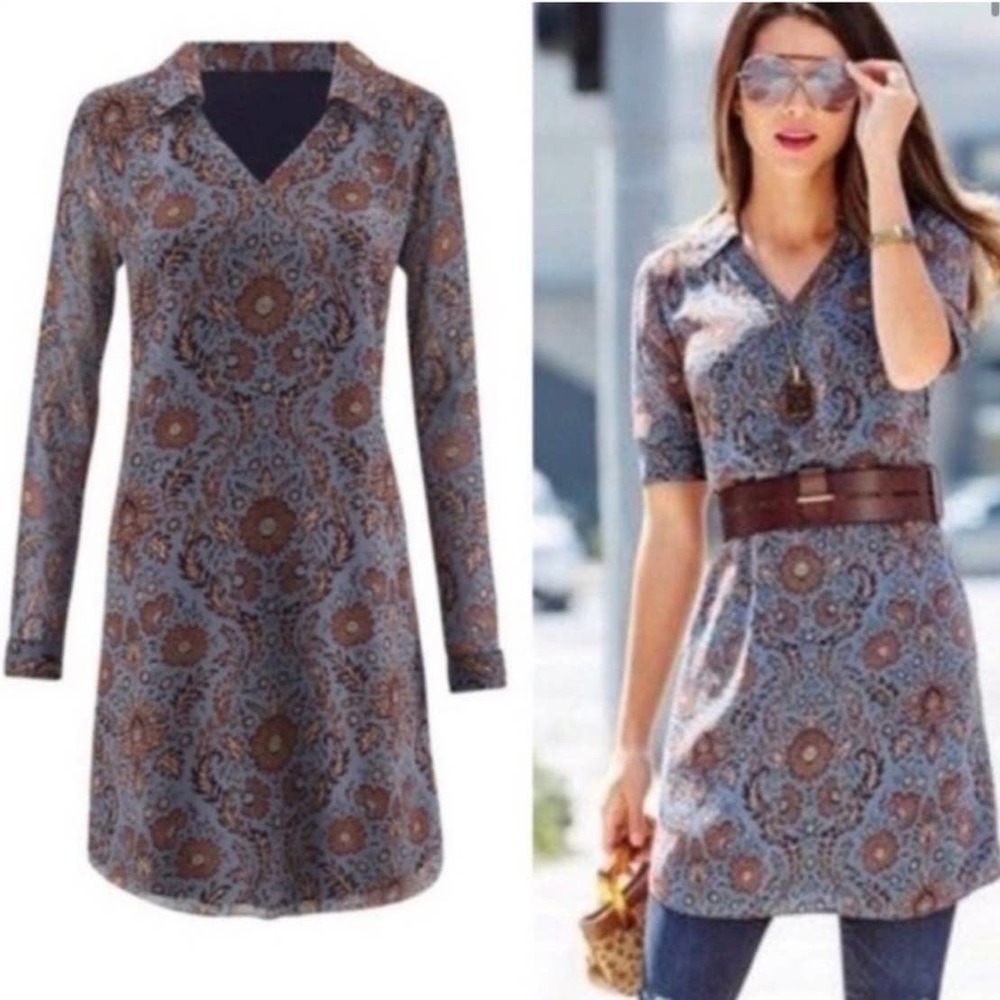 Cabi Blue Floral Provincial Collared Shift Dress